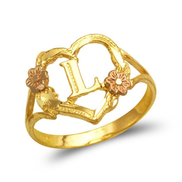 New Solid 14K Gold Initial Heart Ring Letter L all initials are available - Picture 2 of 9